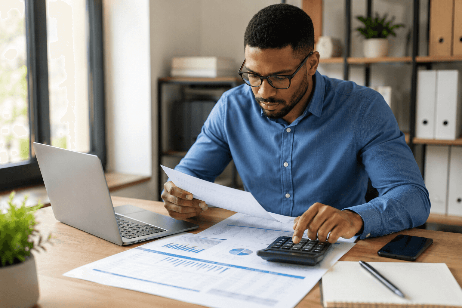 Someone reviewing financial reports for small business owners.